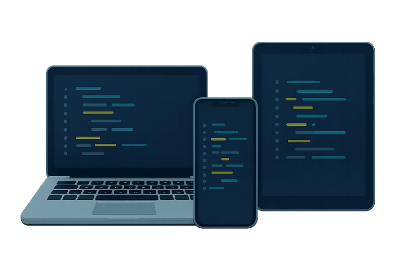 Grafik af bærbar computer, mobil og tablet